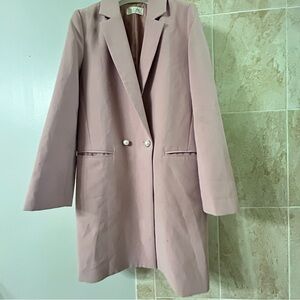 SOLD—Korean Pink Long Blazer Pearl Coat